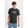 Defacto C5842 Antrasit Marvel Logo Only Regular Fit Bisiklet Yaka Kısa Kollu Tişört