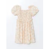 LCW Kids Bej Kare Yaka Kız Çocuk Elbise