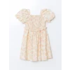 LCW Kids Bej Kare Yaka Kız Çocuk Elbise