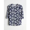 LCW Grace Lacivert Bisiklet Yaka Çiçekli Kadın Bluz