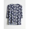 LCW Grace Lacivert Bisiklet Yaka Çiçekli Kadın Bluz