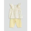 LCW baby Ekru Çiçekli Kız Bebek Bluz ve Tayt 2li
