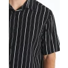 XSIDE Siyah Regular Fit Kısa Kollu Çizgili Viskon Erkek Gömlek