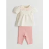 LCW baby Bej Pamuklu Kız Bebek Bluz ve Kapri Tayt 2li