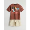 LCW Kids Kahverengi Bisiklet Yaka Erkek Çocuk Tişört ve Şort