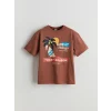 LCW Kids Kahverengi Bisiklet Yaka Erkek Çocuk Tişört ve Şort