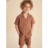 LCW Kids Kahverengi Resort Yaka Erkek Çocuk Pamuk Karışımlı Gömlek