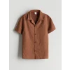 LCW Kids Kahverengi Resort Yaka Erkek Çocuk Pamuk Karışımlı Gömlek