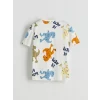 LCW Kids Ekru Dinozor Baskılı Erkek Çocuk Tişört ve Şort 2li
