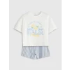 LCW Kids Ekru Bisiklet Yaka İtalya Baskılı Kız Çocuk Tişört ve Şort