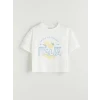 LCW Kids Ekru Bisiklet Yaka İtalya Baskılı Kız Çocuk Tişört ve Şort