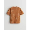 LCW Kids Kahverengi Baskılı Pamuklu Erkek Çocuk Tişört ve Şort 2li
