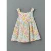 LCW Kids Ekru Bisiklet Yaka Çiçekli Kız Çocuk Keten Elbise