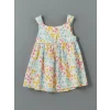 LCW Kids Ekru Bisiklet Yaka Çiçekli Kız Çocuk Keten Elbise