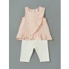 LCW baby Pembe Bisiklet Yaka Çiçekli Kız Bebek Bluz ve Tayt 2li