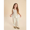 LCW Kids Bej Keten Görünümlü Kız Çocuk Bluz ve Pantolon 2li