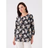 LCW Grace Siyah Bisiklet Yaka Çiçekli Uzun Kollu Kadın Bluz