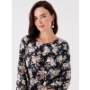 LCW Grace Siyah Bisiklet Yaka Çiçekli Uzun Kollu Kadın Bluz