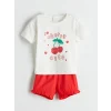 LCW baby Ekru Kiraz Baskılı Kız Bebek Tişört ve Şort 2li