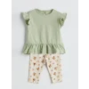 LCW baby Yeşil Kız Bebek Tişört ve Çiçekli Tayt 2li