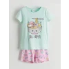 LCW Kids Turkuaz Baskılı Kız Çocuk Şortlu Pijama Takım
