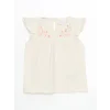 LCW baby Ekru Nakışlı Kolu Fırfırlı Kız Bebek Bluz ve Şort 2li