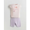 LCW baby Pembe Kız Bebek Baskılı Tişört ve Kapri Tayt 2li