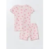 LCW baby Pembe Bisiklet Yaka Kız Bebek Şortlu Pijama Takımı