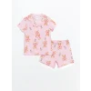 LCW Kids Pembe Gömlek Yaka Kız Çocuk Şortlu Pijama Takımı