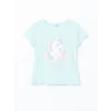 LCW Kids Turkuaz Bisiklet Yaka Baskılı Kız Çocuk Pijama Takımı