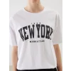 XSIDE Beyaz Bisiklet Yaka New York Baskılı Kadın Tişört