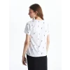 XSIDE Beyaz Bisiklet Yaka Desenli Kadın Tişört