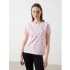XSIDE Pembe Bisiklet Yaka Desenli Kadın Tişört