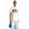 XSIDE Ekru Bisiklet Yaka New York Baskılı Kadın Tişört