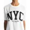 XSIDE Ekru Bisiklet Yaka New York Baskılı Kadın Tişört