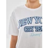 XSIDE Beyaz Bisiklet Yaka New York Baskılı Kadın Tişört