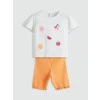 LCW Kids Beyaz Meyve Baskılı Kız Çocuk Bluz ve Tayt 2li