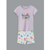 LCW Kids Lila Bisiklet Yaka Baskılı Kısa Kollu Kız Çocuk Şortlu Pijama Takımı