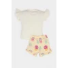 Defacto E6453 Ekru Kız Bebek 2li Takım Baskılı Kısa Kollu Tişört Desenli Şort