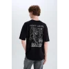 Defacto D6773 Siyah %100 Pamuk Looney Tunes Boxy Fit Bisiklet Yaka Sırt Baskılı Kısa Kollu Tişört