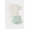 Defacto E0722 Yeşil Kız Bebek 2li Takım Baskılı Kısa Kollu Tişört Beli Lastikli Şort