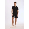 Defacto E1222 Siyah Slim Fit Dar Kesim Dokulu Kısa Kollu Krinkıl Siyah Polo Tişört