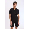 Defacto E1222 Siyah Slim Fit Dar Kesim Dokulu Kısa Kollu Krinkıl Siyah Polo Tişört