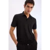 Defacto E1222 Siyah Slim Fit Dar Kesim Dokulu Kısa Kollu Krinkıl Siyah Polo Tişört