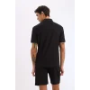 Defacto E1222 Siyah Slim Fit Dar Kesim Dokulu Kısa Kollu Krinkıl Siyah Polo Tişört