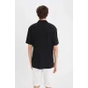Defacto C4125 Siyah Modern Fit Polo Yaka Dokulu Penye Kısa Kollu Siyah Gömlek