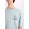 Defacto D6774 Mavi %100 Pamuk Looney Tunes Boxy Fit Bisiklet Yaka Baskılı Kısa Kollu Tişört