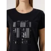 LCWAIKIKI Classic Siyah Bisiklet Yaka Pul Payet İşlemeli Kadın Tişört