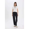 Defacto E5065 Ekru Regular Fit Bisiklet Yaka Baskılı Ribana Kısa Kollu Tişört