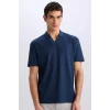 Defacto E1207 Lacivert Regular Fit Kısa Kollu Krinkıl Polo Tişört